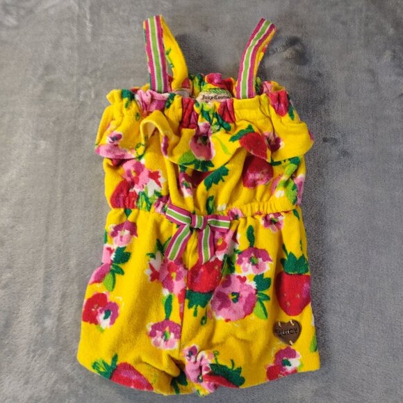 Juicy Couture Baby Girls Romper 18M Yellow Terry Cloth Floral Bow Summer Cute - Picture 1 of 12